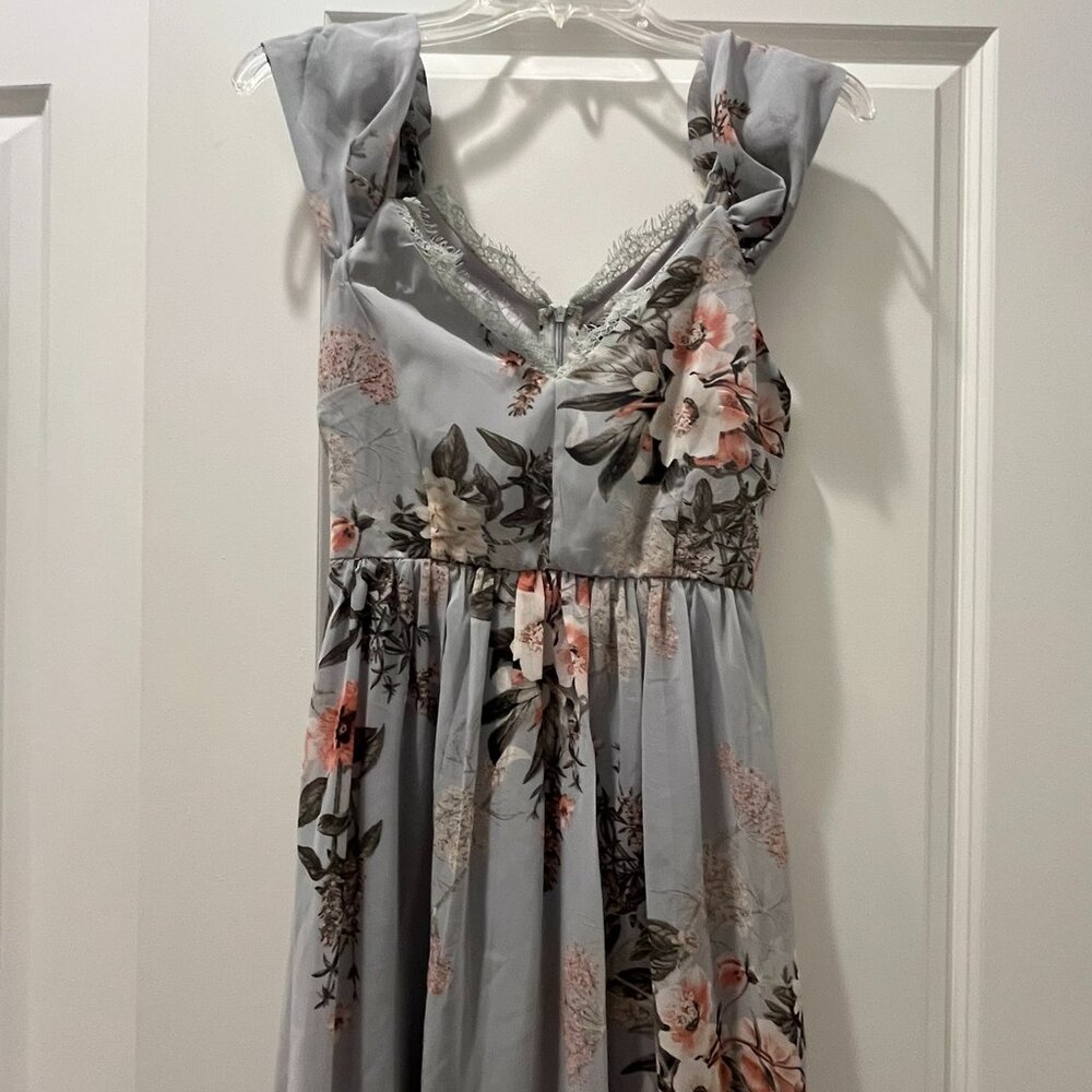 Lulus Gray Floral Print Mini Dress Off-Shoulder Size XS